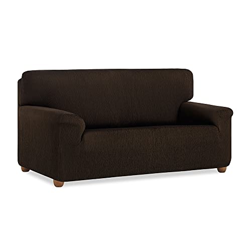 MAXIFUNDAS - Vega 1 Seater Sofa Cover - Brown Elastic Sofa Cover - Non Slip Jacquard Fabric Couch Cover - Extra Soft Couch Cover Back Tapes