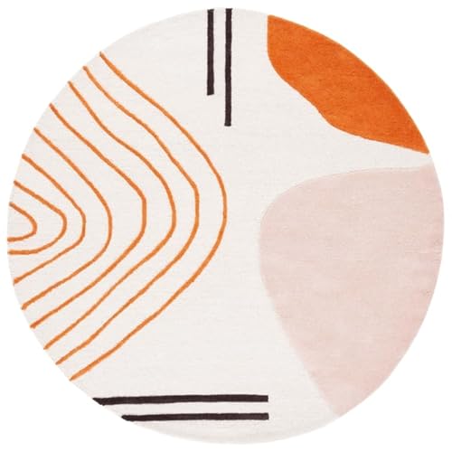 SAFAVIEH Geometric Rug for Living Room, Dining Room, Bedroom - Rodeo Drive Collection, Medium Pile, in Ivory and Rust, 122 X 122 cm