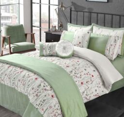Kampala Hill Arabella Embroidery Green Duvet Cover Set With Pillowcases Double Bedding Set