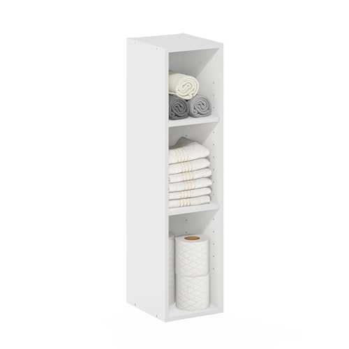 Furinno FULDA Book Shelf, 3-Tier Narrow Bookshelf, Bookcase with 8-In Width Storage Shelf, 9.3 x 7.9 x 31.5, for Living Room, Bedroom, Home Office, White