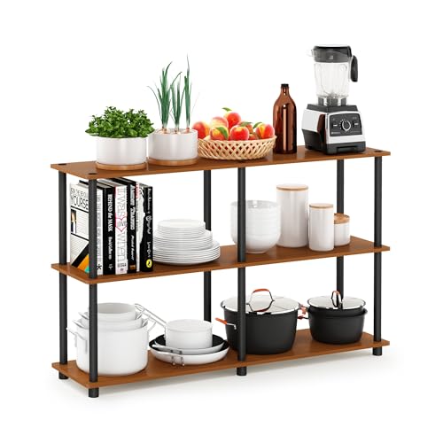 Furinno TURN-N-TUBE Storage Shelves, 3-Tier 47.4 Wide Book Shelf, Corner Shelf, Toolless Open Shelves, for Organization and Storage, Living Room, Garage, Home Office, Light Cherry