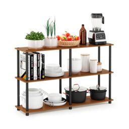 Furinno TURN-N-TUBE Storage Shelves, 3-Tier 47.4 Wide Book Shelf, Corner Shelf, Toolless Open Shelves, for Organization and Storage, Living Room, Garage, Home Office, Light Cherry