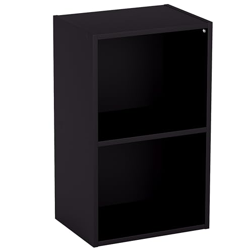 Vida Designs Oxford 2 Tier Cube Bookcase, Black Wooden Shelving Display Storage Unit Office Living Room Furniture
