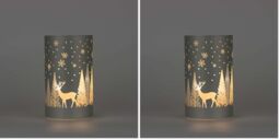 SHATCHI 17cm Christmas Decorated Vase Table Lamp Etched Glass Tube Xmas Silver Cylinder LED Fairy Lights Battery Operated Table Decoration (Pack of 2)