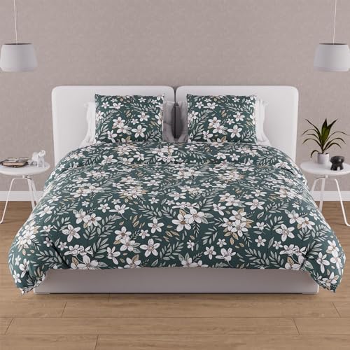 Soleil d'ocre, Manon 57 Thread Count Cotton Duvet Cover Set 260 x 240 cm Green