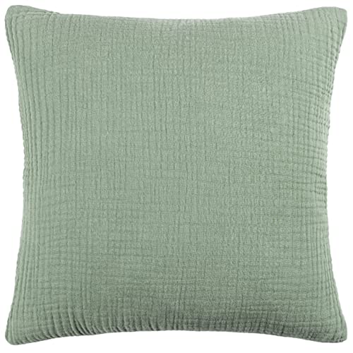 Yard furn Lark Cushion Cover – Soft Minimalistic Textured Muslin Cotton Decorative Case (Eucalyptus – 45x45cm)