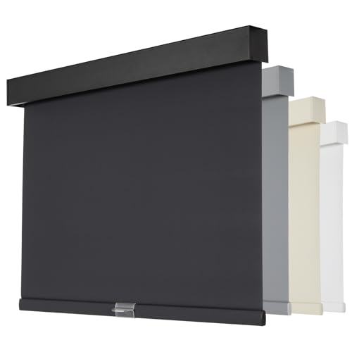 "Persilux Cordless Blackout Roller Shades for Windows, Pull Down Blinds with Valance, Thermal Insulated Fabric, Free-Stop Shades for Home, Door and Bedroom (Black,35.25"" Wx64 H)"