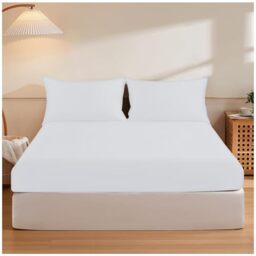 GC GAVENO CAVAILIA Easy Care Polycotton Fitted, Plain Dyed Bed Sheets OR Housewife Pillowcases 2 Pack, Polyester-Cotton, White, Single