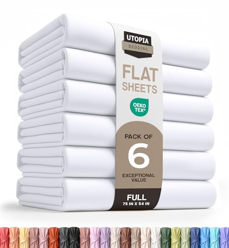 Utopia Bedding Flat Sheets - Pack of 6 - Soft Brushed Microfiber Fabric - Shrinkage & Fade Resistant Top Sheets - Easy Care (Full, White)