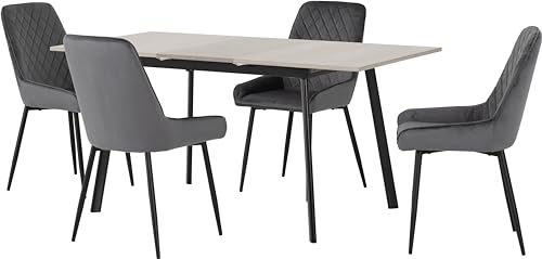 Seconique Avery Extending Dining Set with 4 Chairs in Concrete/Grey Velvet