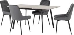 Seconique Avery Extending Dining Set with 4 Chairs in Concrete/Grey Velvet