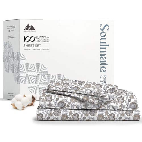 500 Thread Count Bed Sheets 100% Egyptian Cotton Sheets Set - Floral Ivory Long-Staple Cotton Twin XL Sheet for Bed, Fits Mattress Upto 16'' Deep Pocket, Soft & Silky Sateen Weave Sheets