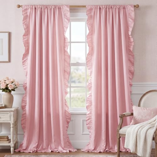 StangH Blush Pink Curtains 84 inch Length,Scalloped Curtains Feminine Decor Nursery Curtain French Country Ruffle Window Drapes for Girls Room/Dressing Room, Rod Pocket, W52 x L84, 2 Panels