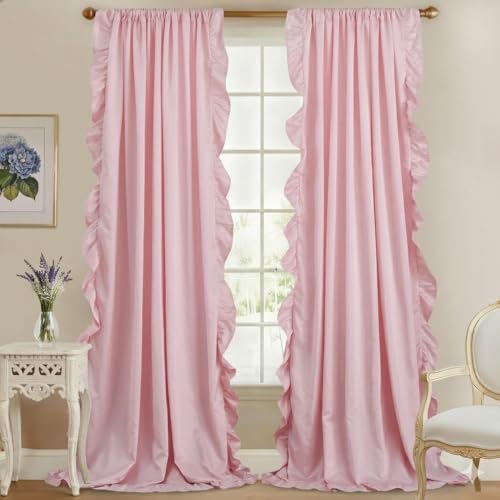 StangH Blush Pink Curtains 84 inch Length,Scalloped Curtains Feminine Decor Nursery Curtain French Country Ruffle Window Drapes for Girls Room/Dressing Room, Rod Pocket, W52 x L84, 2 Panels