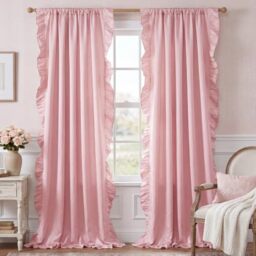 StangH Blush Pink Curtains 84 inch Length,Scalloped Curtains Feminine Decor Nursery Curtain French Country Ruffle Window Drapes for Girls Room/Dressing Room, Rod Pocket, W52 x L84, 2 Panels