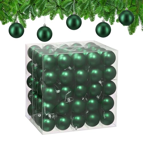 Relaxdays Christmas Baubles, Set of 100, Festive Tree Ornaments, D: 6 cm, Holiday Decorations, Plastic, Matte, Green