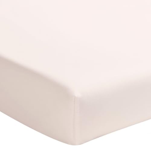 ESSIX - Plain Cotton Percale Fitted Sheet, 30 cm Corner, PREMIÈRE, 90 x 220 cm, Pink Lingerie