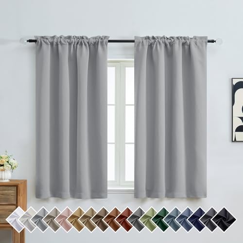 OVZME Silver Grey Short Blackout Curtains for Bedroom 54 Inches Long 2 Panels, Modern Window Treatment Thermal Insulated Curtains for Living Room, Dual Rod Pocket Blackout Drapes, 2x40Wx54L Inches