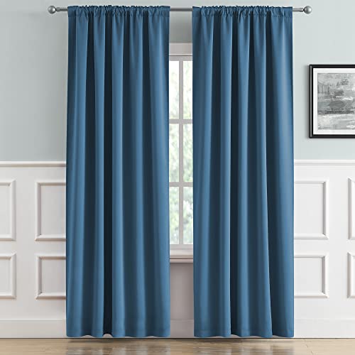 "DUALIFE Blackout Curtains for Bedroom - Back Tab Rod Pocket Room Darkening Thermal Insulated Light Blocking Curtains for Living Room (52"" W x 63"" L, Midnight Denim Blue, 1 Pair)"
