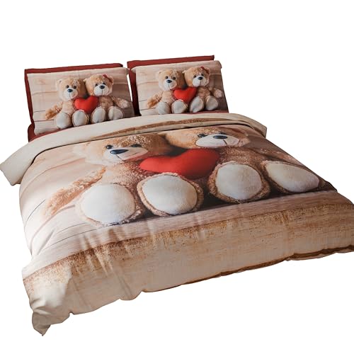 PETTI Artigiani Italiani - Double Duvet Cover Set 220 x 200 cm (2 Pillowcases 80 x 80 cm Included), Microfibre Duvet Cover Set with Digital Print Sweetness - Made in Italy