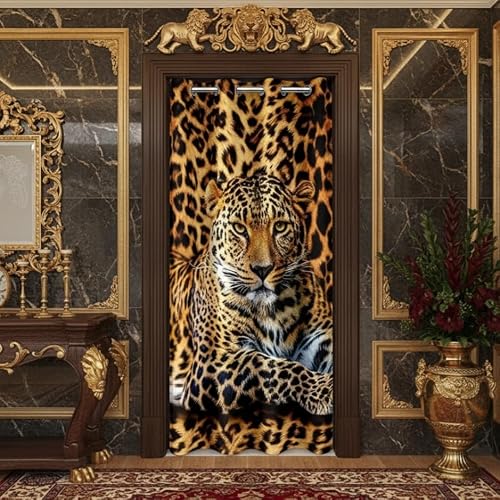 "Cheetah Print Door Curtain for Privacy,African Leopard Doorway Curtain 42"" W X 80"" L,Tropical Wild Animal Skin Door Drape for Closet Door 1 Panel"