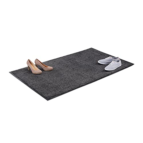 Relaxdays Grey Dirt Trapping Mat, Indoor Doormat, Large Dirt Catcher, Thin Door Mat, 90x150 cm, Black-Grey