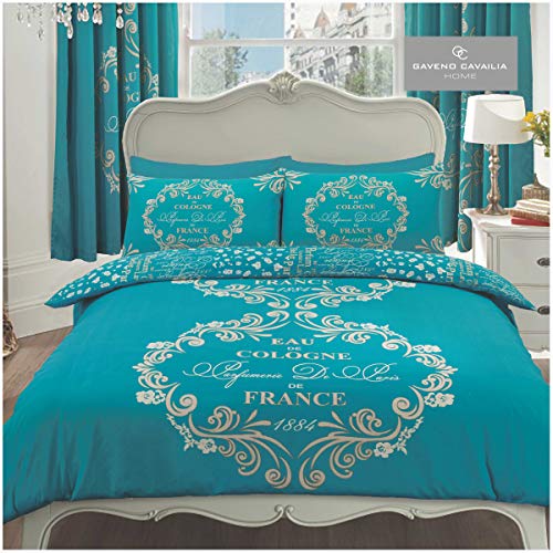 GC GAVENO CAVAILIA Script Duvet Cover, Reversible Soft & Cosy Quilt Bedding Set, Luxury QualityBedroom Accessory, Teal, Single, Polycotton