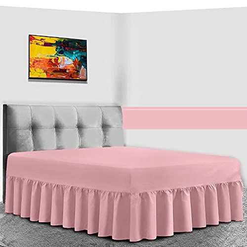 GC GAVENO CAVAILIA Percale Extra Deep Fitted Valance Sheet, Non Iron Frilled Sheets, Easy Care Plain Dyed Bedding 180 TC, Single, Pink