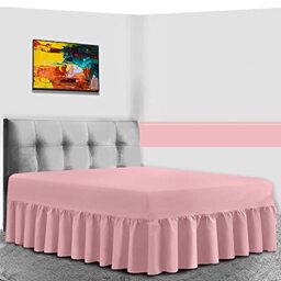 Percale Extra Deep Fitted Valance Sheet, Non Iron Frilled Sheets, Easy Care Plain Dyed Bedding 180 TC, Single, Pink