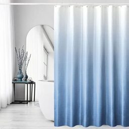 Gibelle Blue Shower Curtain for Bathroom, Waffle Weave Textured Ombre Fabric Shower Curtain Set with Hooks, Water Repellent, Machine Washable, 72 x 72
