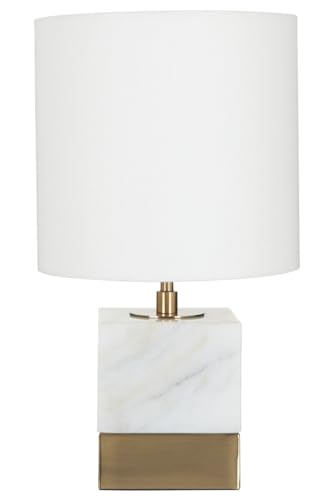 Premier Housewares White Marble Accent Lamp with Cream Shade Contemporary Design Table Lamp Desk Lamp Brass Finish Base 24 x 44 x 24 cm