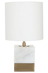 Premier Housewares White Marble Accent Lamp with Cream Shade Contemporary Design Table Lamp Desk Lamp Brass Finish Base 24 x 44 x 24 cm