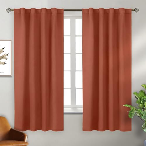 BGment Terracotta Curtains 63 inch Length for Bedroom - Thermal Insulated Blackout Noise Reducing Energy Efficiency Rod Pocket and Back Tab Fall Curtains for Living Room, 2 Panels, Each 38 x 63 Inch