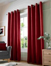 Alan Symonds Curtains Eyelet Ring Top Fully Lined, Chenille Polyester, Red, 90 x 90
