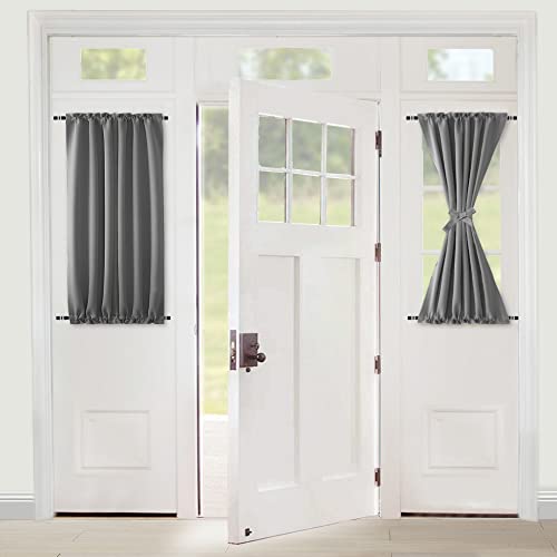 XWZO Door Curtains for Door Window, Thermal and Room Darkening Curtains for French Door, Rod Pocket Blackout Curtains for Kitchen, 25 x 40 inches long, Grey, 1 Panel