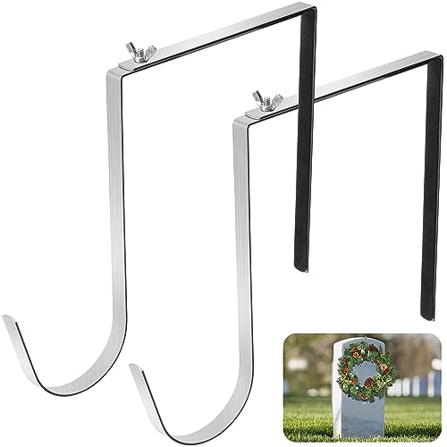 "2 Pcs Christmas Headstone Wreath Hanger- Fit 6""-11"" Adjustable Cemetery Tombstone Wreath Holder- Stainless Steel Cemetery Gravestone Wreath Stand for Christmas Easter Memorial Day Gravestone Decoratio"
