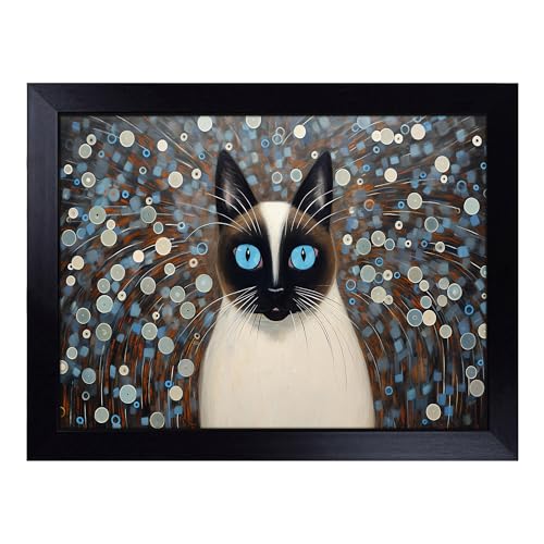 Lap Tray with Bean Bag Cushion, Siamese Cat Contemporary - Handmade in the UK, Raised Wooden Edge, Padded Cushion, Heat-Resistant Wipe-Clean Surface, for Meals, Laptops and Crafts