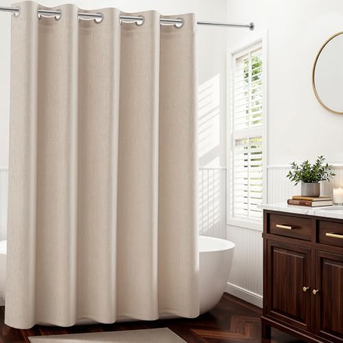 River Dream Linen Textured No Hooks Shower Curtain with Liner,Linen,71x86 - Extra Long,with Snap-in Liner,Heavy Duty Fabric,Quick Dry,Bottom Magnets,Water-Repellent,Washable,Farmhouse Bathroom Set