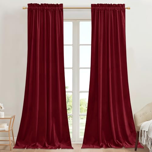 "StangH Red Velvet Curtains Privacy Thermal Insulated Soundproof Curtains for Home 42"" Wide x 96"" Long 2 Panels"
