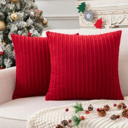 "UGASA Pack of 2 Christmas Velvet Soft Warm Throw Pillow Covers Set Cushion Cases Pillowcases for Livingroom/Bedroom/Sofa, 20""x20""(50x50cm), Burgundy"
