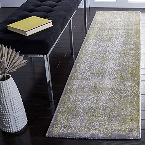 SAFAVIEH Distressed Rug for Living Room, Dining Room, Bedroom - Passion Collection, Short Pile, in Grey and Green, 66 X 244 cm