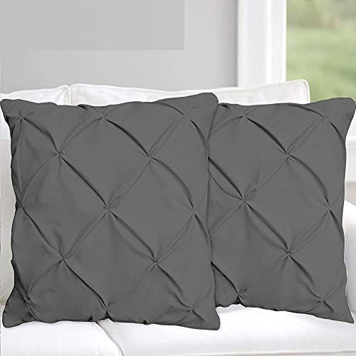 Precious Star Linen Pintuck Dark Grey 26x26 Inch Square Pillowcase Set of 2, 100% Cotton, Machine Washable