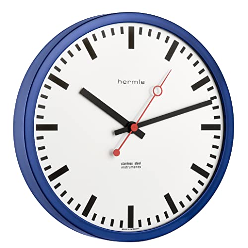 Hermle Station Clock 30471-Q70870 Radio-Controlled Blue Diameter 30 cm x 5 cm