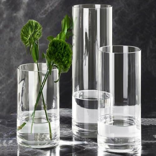 "3 Pcs Acrylic Clear Cylinder Flower Vase for Plants Bouquet, Unbreakable Hurricane Tall Large Plastic Vases for Wedding Centerpieces, Hydroponic Decor Base Set of 3 (H 8"" + H 10"" + H 12"" No Flowers)"