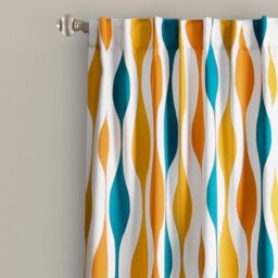 Lush Decor Mid Century Geo Room Darkening Window Curtain Panel Pair, 84 in x 52, Turquoise & Orange