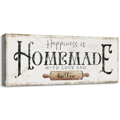 Happiness is Homemade with Love and Butter Funny Kitchen Sign, 8 x 24 Inch - Funny Kitchen Sign Decor, Rustic Farmhouse Style, Shabby Chic, Wall Plaque Decoration, Housewarming Gift