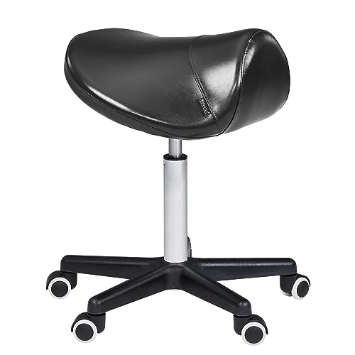 Master Massage Ergonomic Saddle Stool, Workshop, Office Use Swivel Rolling Chair, Perfect for Clinic, Spa, Salon in Black