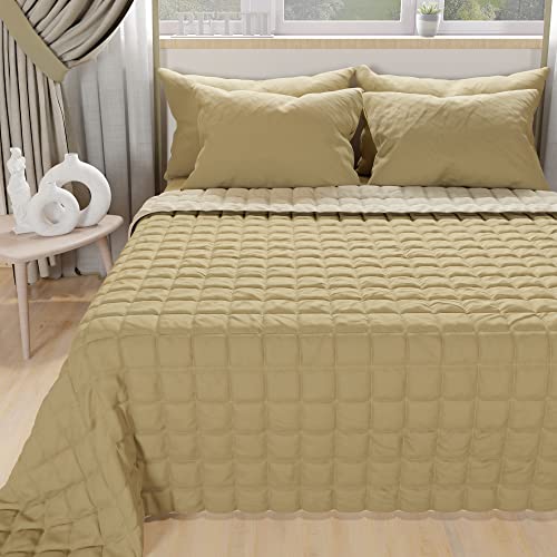 PETTI Artigiani Italiani - Reversible Quilted Bedspread Mud Brown Taupe - 170x260 cm for Single Bed - 100% Extra Soft Microfibre - Lightweight Summer Quilt - 100% Made in Italy