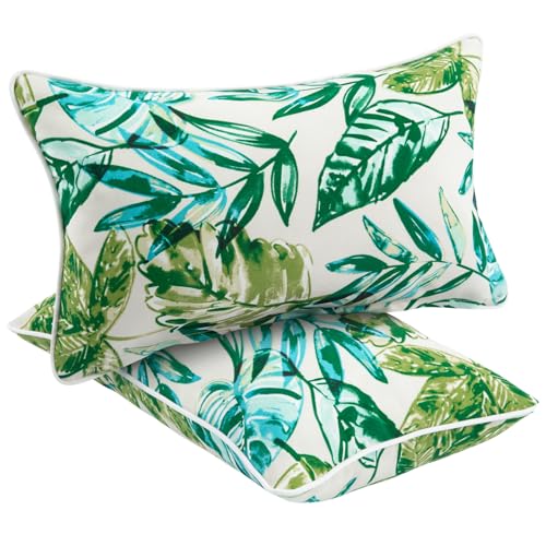 "FUNHOME Throw Pillow Cover Modern Decorative Lumbar Pillow Case Pack of 2 for Home Decor Patio Garden Bed Furniture Indoor Outdoor 20"" x 12"" Inch-No Insert -Palm Leaf"