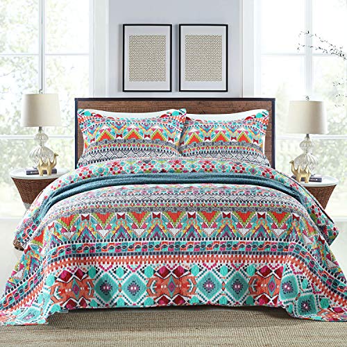 NEWLAKE Cotton Bedspread Quilt Sets-Reversible Patchwork Coverlet Set,Boundless Universe Pattern,Queen Size